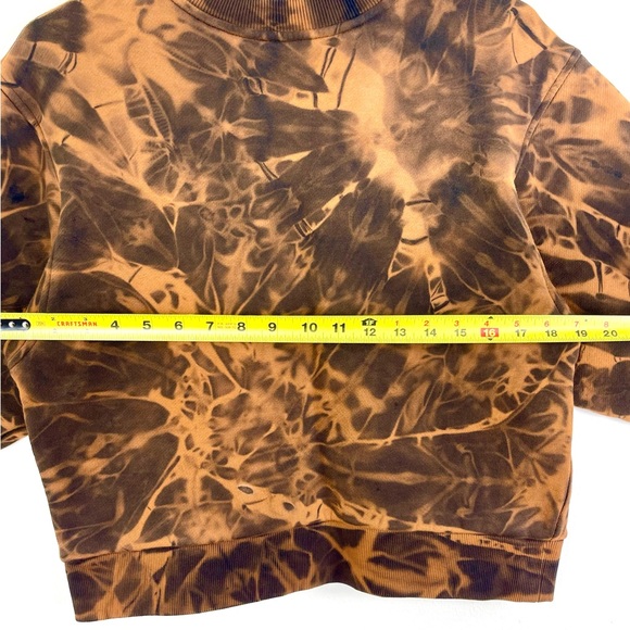 Cropped Cotton Sweatshirt, Streetwear, Acid Wash, Small, Tie Dye, Black, Shibori - Picture 7 of 11